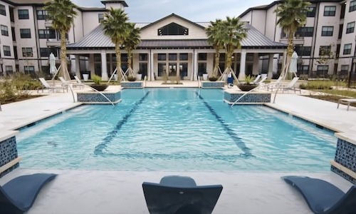 a swimming pool in a courtyard